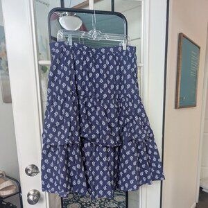 J Crew Tiered Navy & White Floral Midi Skirt - L